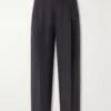 Wide-Leg Pleated Twill Trousers